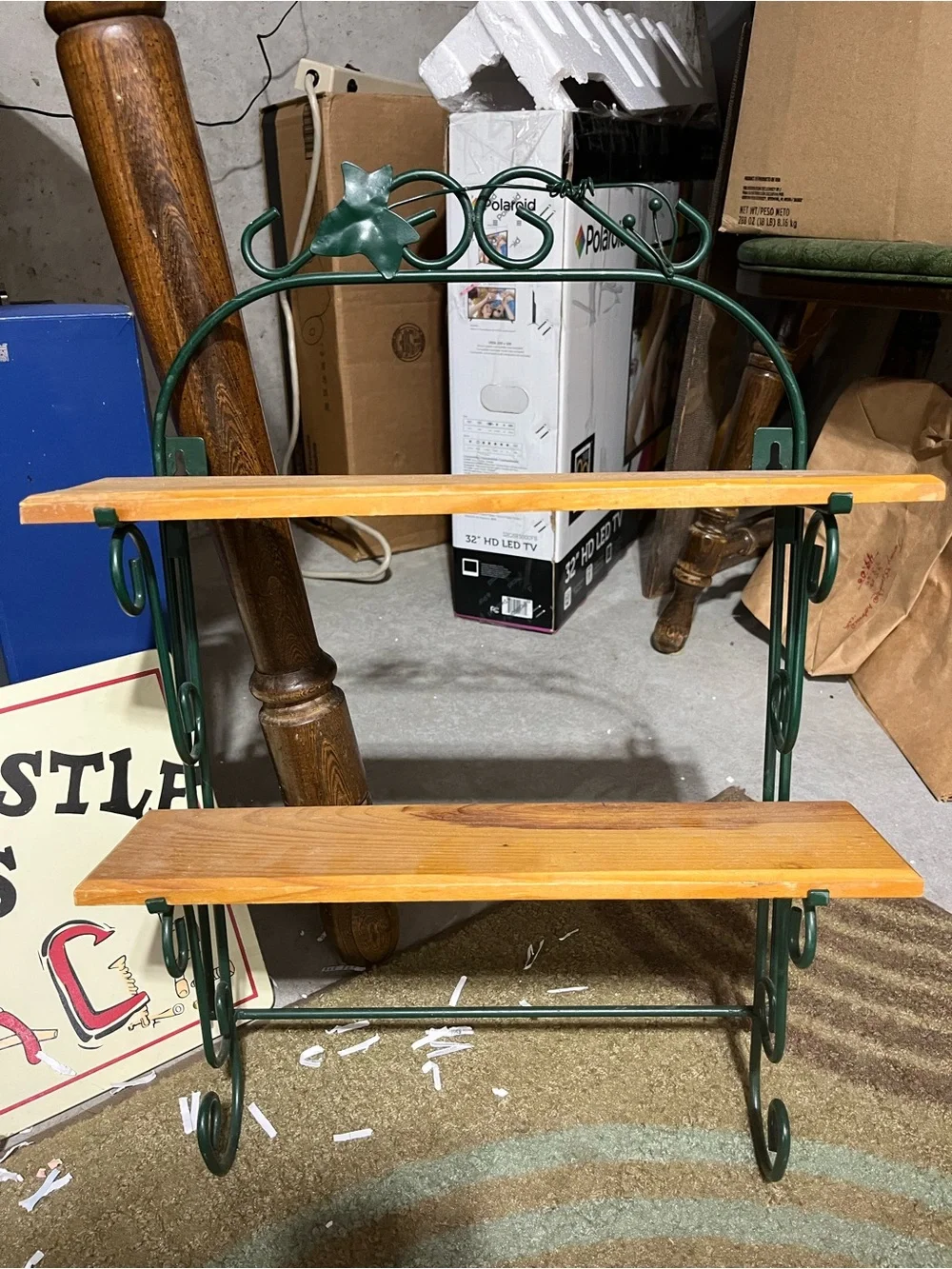 Rustic Green Metal & Wood Wall Shelf - Home Wall Decor